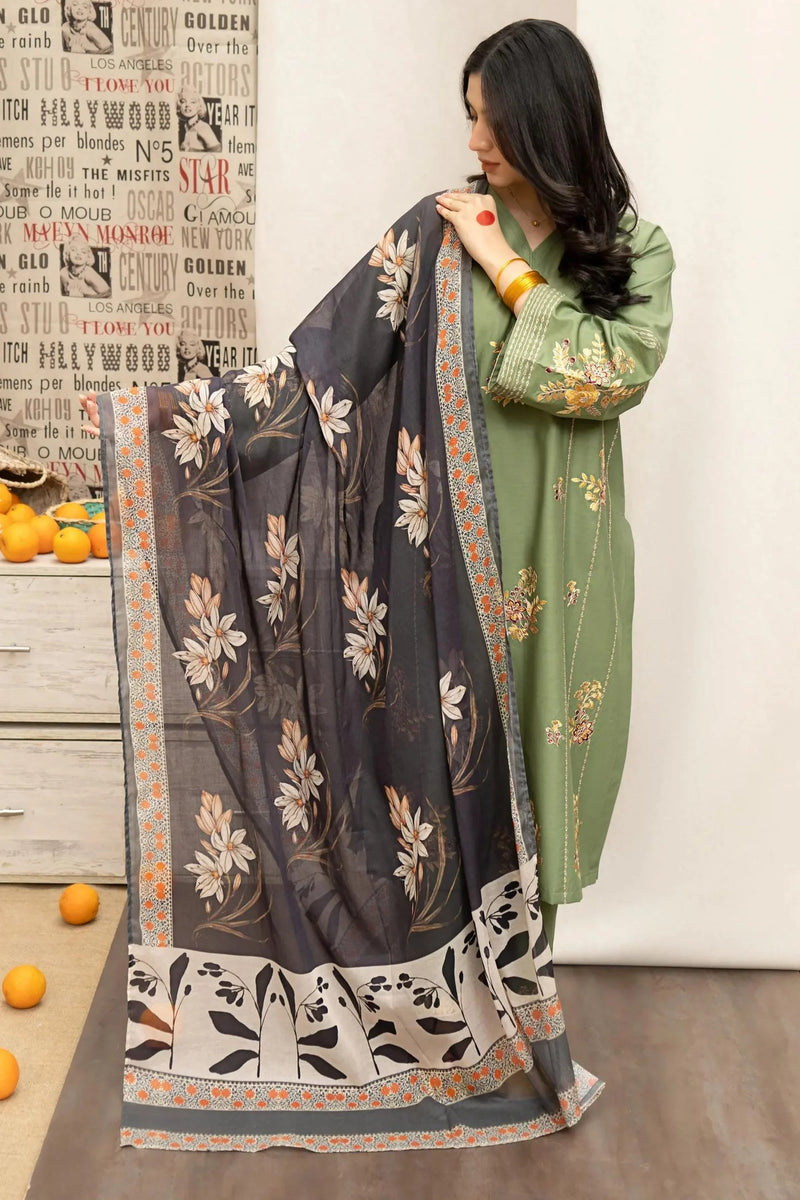 3PC EMBROIDERED COTTON SUIT - LH33