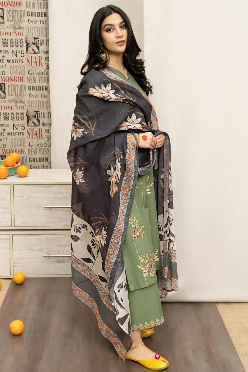 3PC EMBROIDERED COTTON SUIT - LH33