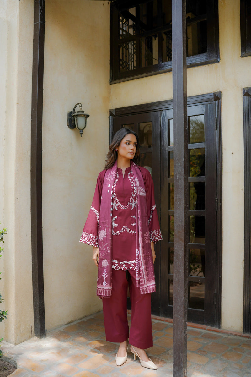 Maroon schiffli DHANAK - LH31