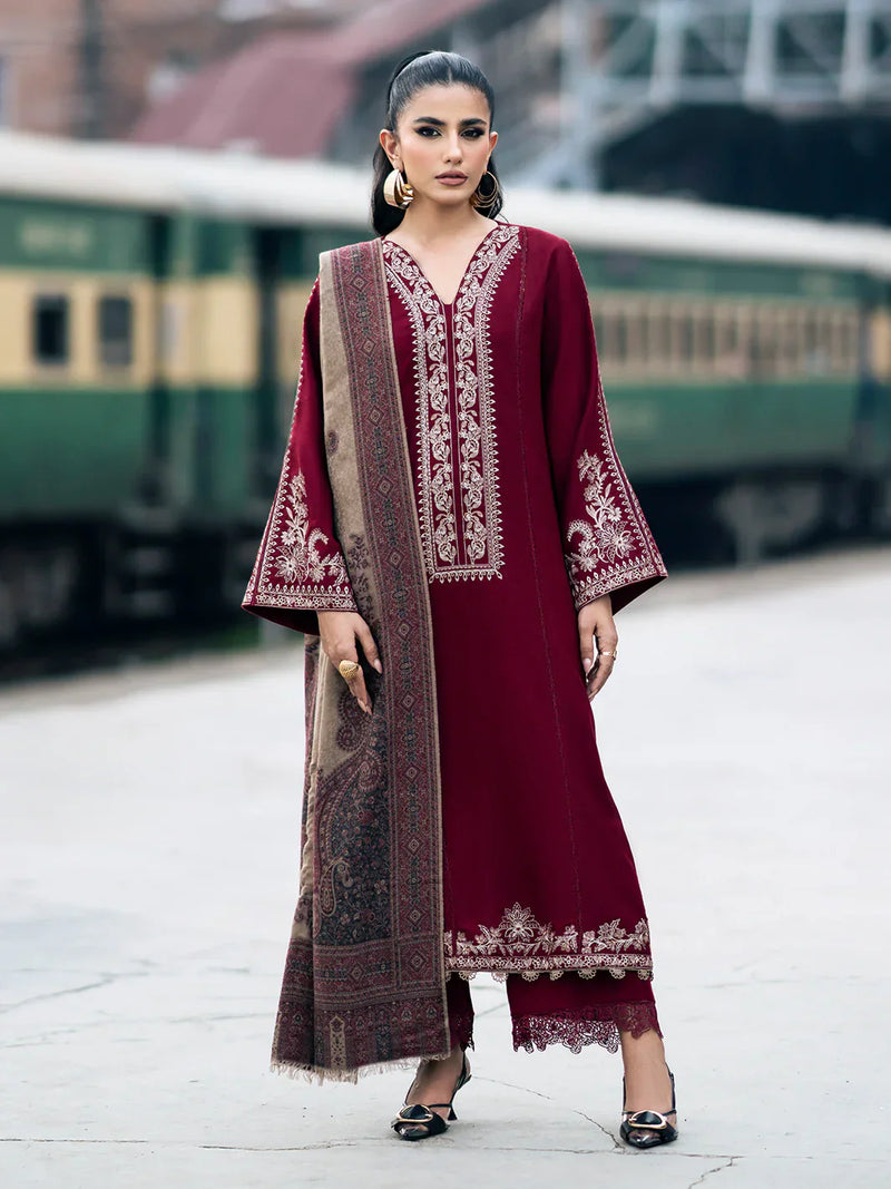 3PC EMBROIDERED DHANAK SUIT  - LH10