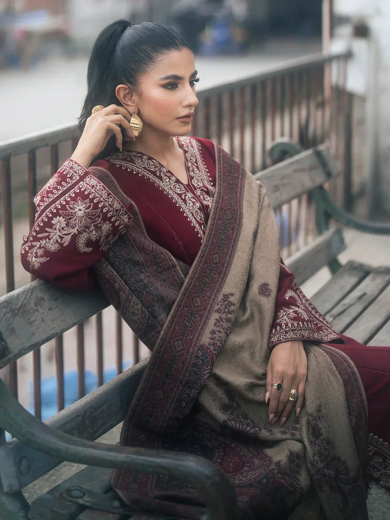 3PC EMBROIDERED DHANAK SUIT  - LH10