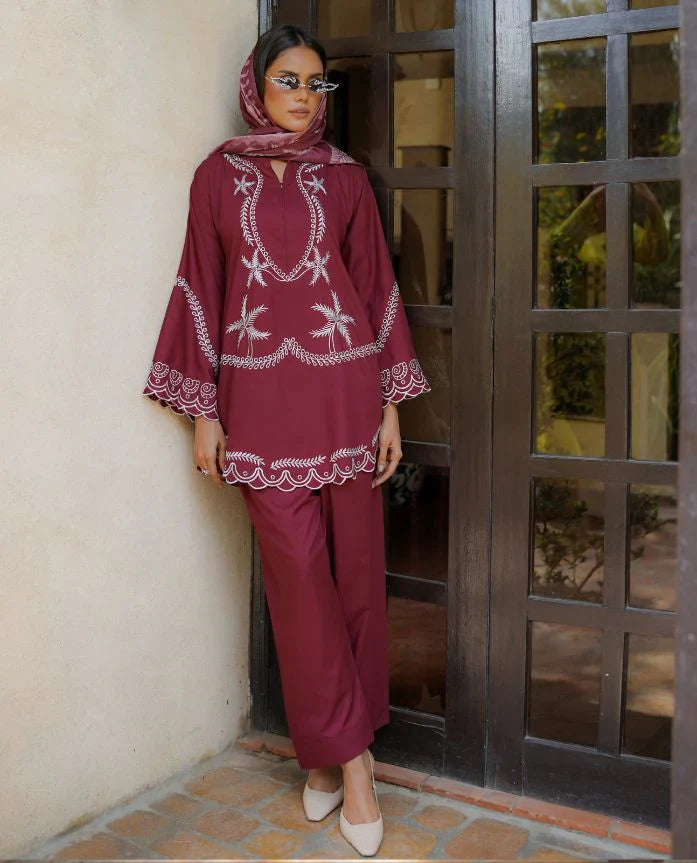 Maroon schiffli DHANAK - LH31