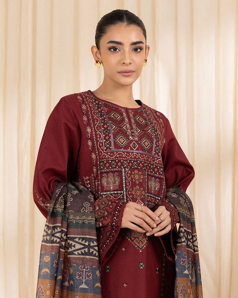 3 PC EMBROIDERED DHANAK SUIT - LH20