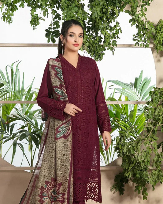 3 PIECE-CHIKENKARI EMBROIDERED LAWN SUIT-LH_111