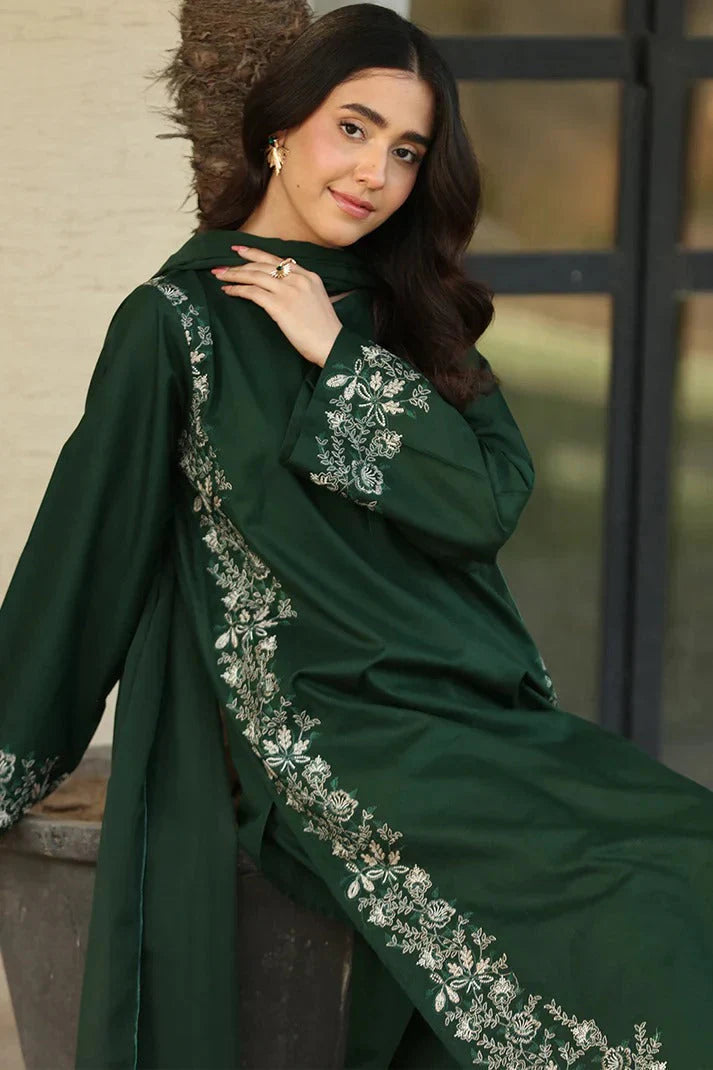 3Pc Dhanak Embroidery Sute Printed Wool  Shawl(Unstiched) -LHDHANAK
