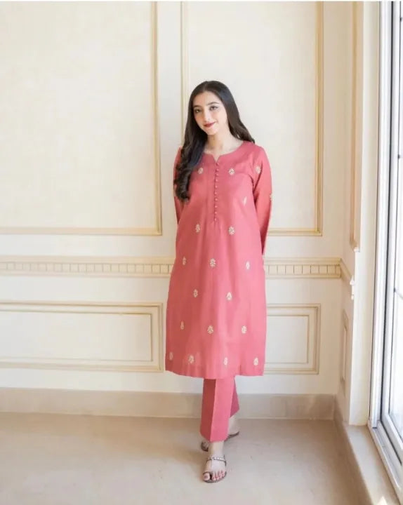 3Pc Dhanak Embroidery Sute Printed Wool  Shawl(Unstiched) -LHDHANAK