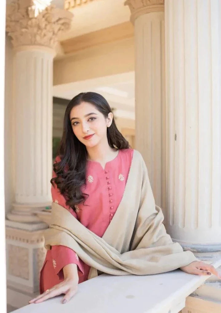 3Pc Dhanak Embroidery Sute Printed Wool  Shawl(Unstiched) -LHDHANAK