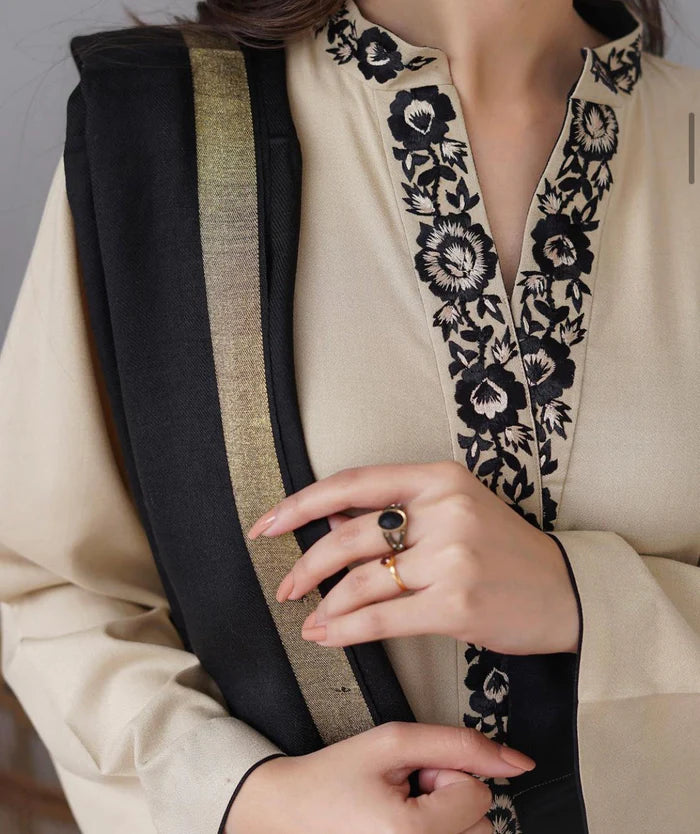 3Pc Dhanak Embroidery Sute Printed Wool  Shawl(Unstiched) -LHDHANAK