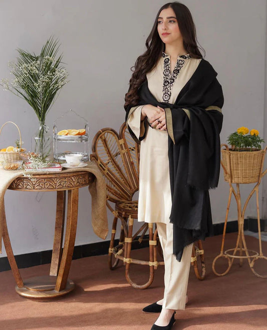 3Pc Dhanak Embroidery Sute Printed Wool  Shawl(Unstiched) -LHDHANAK#03