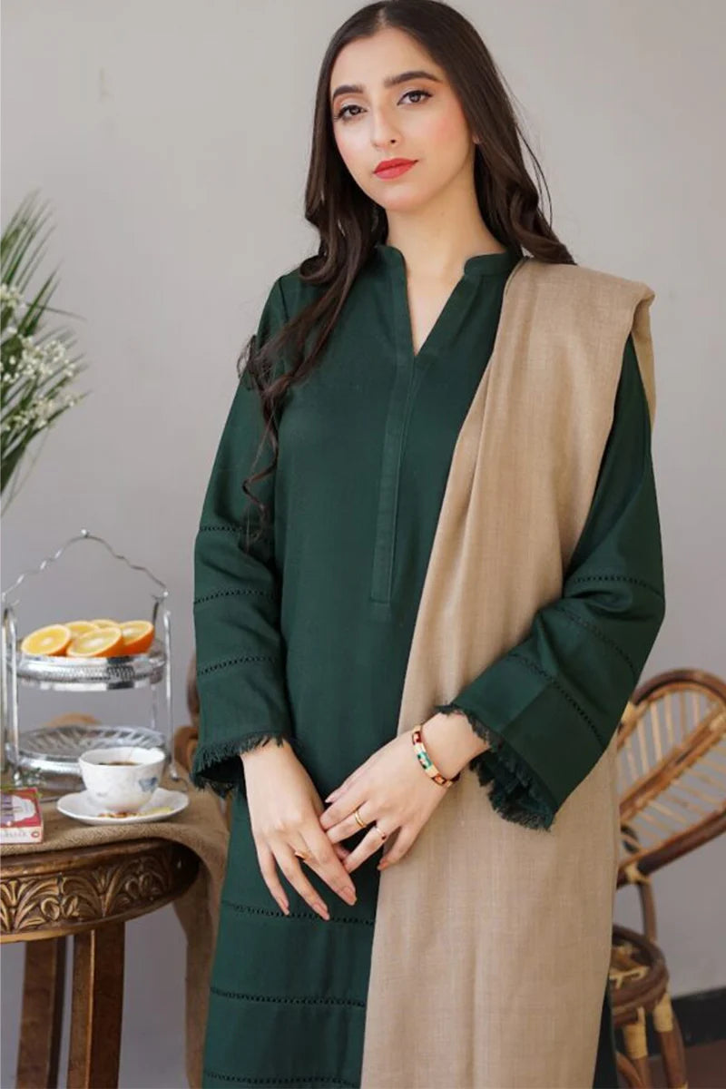3Pc Dhanak Embroidery Sute Printed Wool  Shawl(Unstiched) -LHDHANAK
