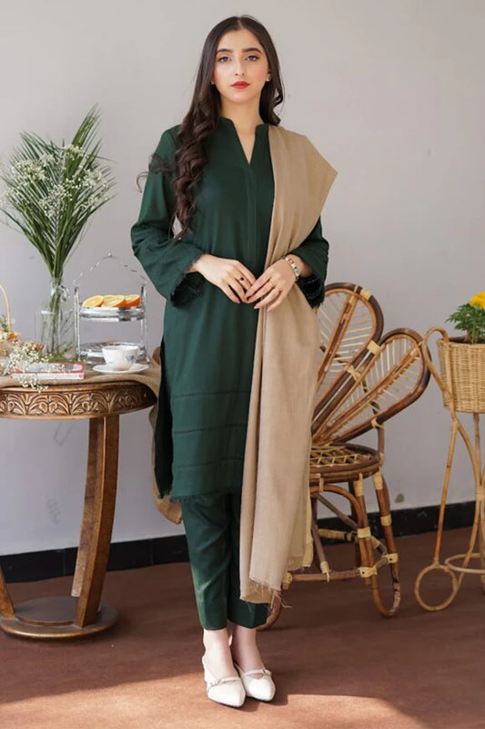 3Pc Dhanak Embroidery Sute Printed Wool  Shawl(Unstiched) -LHDHANAK#02