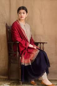 3Pc Dhanak Embroidery Sute Printed Wool  Shawl(Unstiched) -LHDHANAK