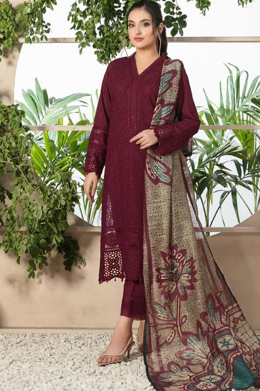 3 PIECE-CHIKENKARI EMBROIDERED LAWN SUIT-LH_111